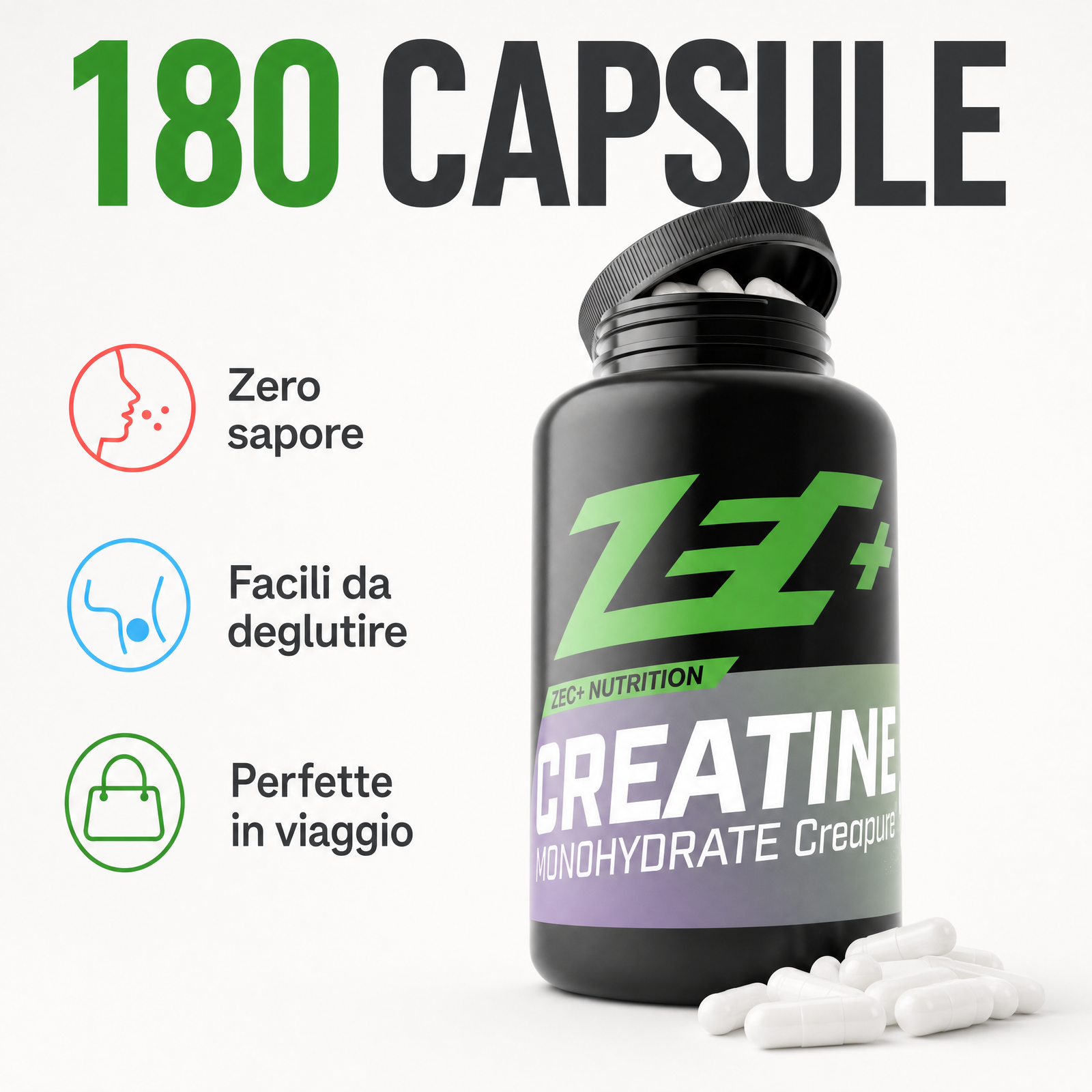 ZEC+ CREATINA MONOIDRATA CREAPURE 180 capsule — infografica 4
