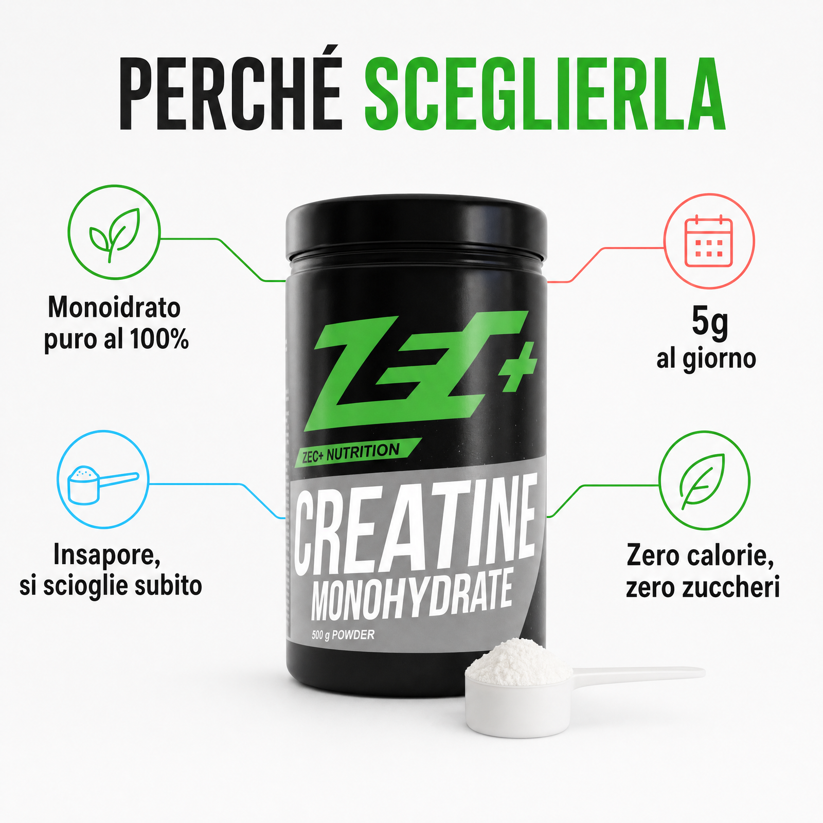 ZEC+ CREATINA MONOIDRATO 500g — infografica 1